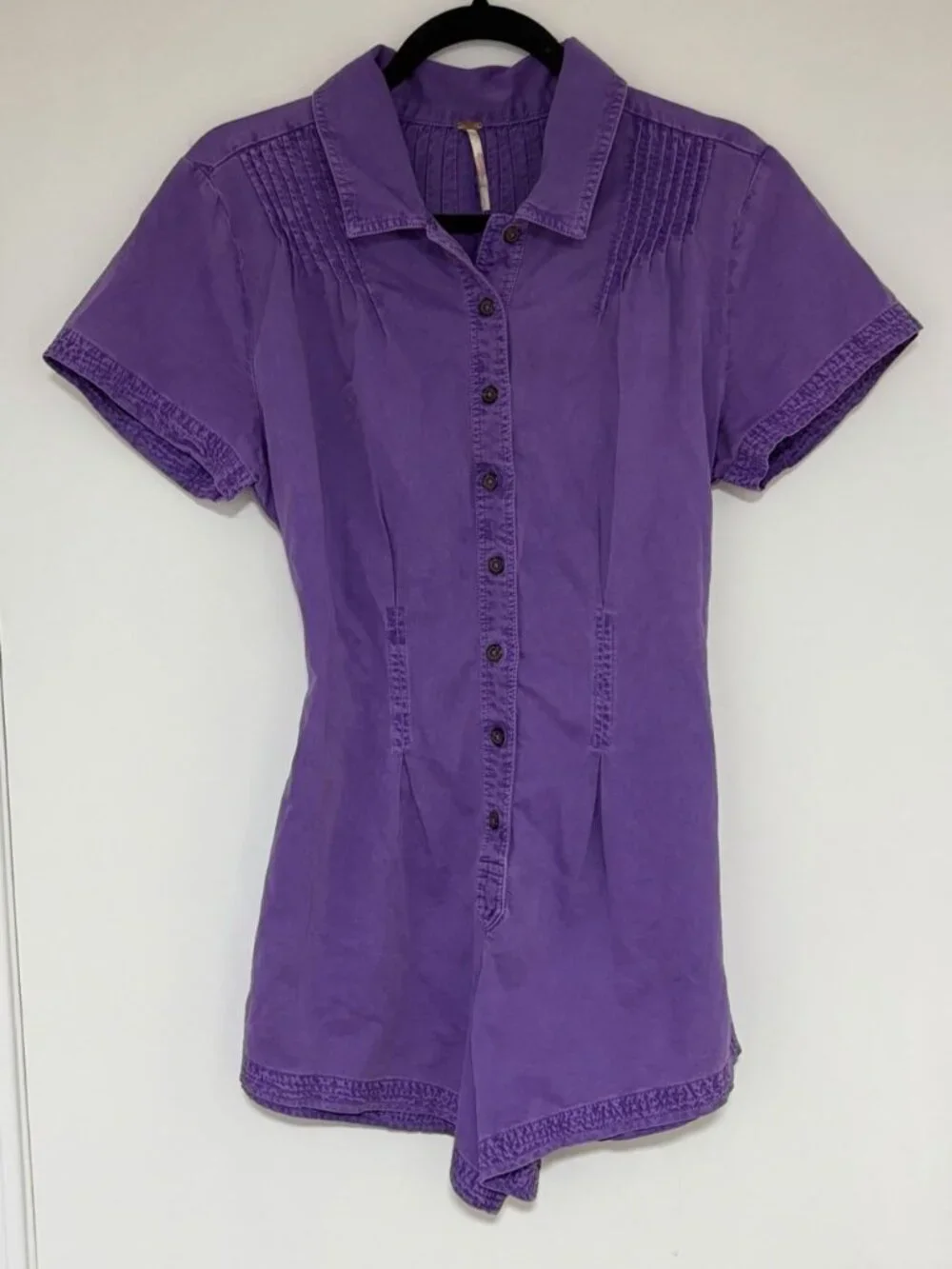 Free People Keep It Crisp Shortall Romper Short Sleeve Purple Shorts Sz S NWT